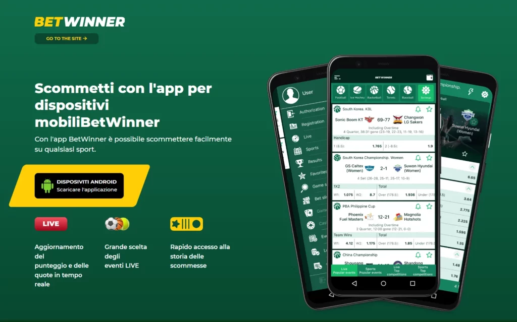 App mobile BetWinner per giocatori italiani