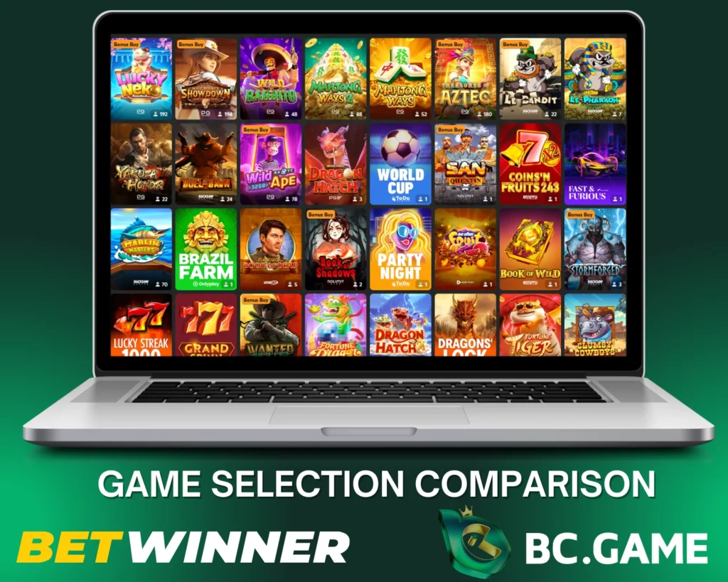 Game Selection Comparison BC.Game vs Betwinner